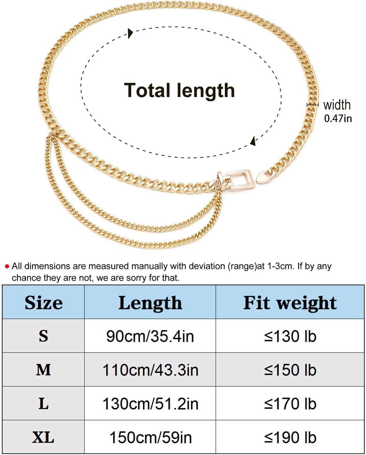 HOTSuyi Chain Belt for Women Girls Gold Metal Waist Chain Multilayer Chunky Chain Belts for Dress