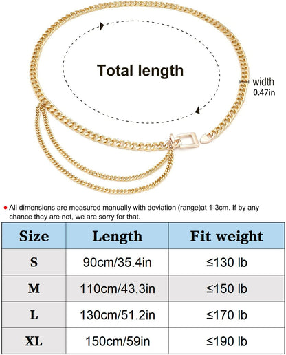 HOTSuyi Chain Belt for Women Girls Gold Metal Waist Chain Multilayer Chunky Chain Belts for Dress