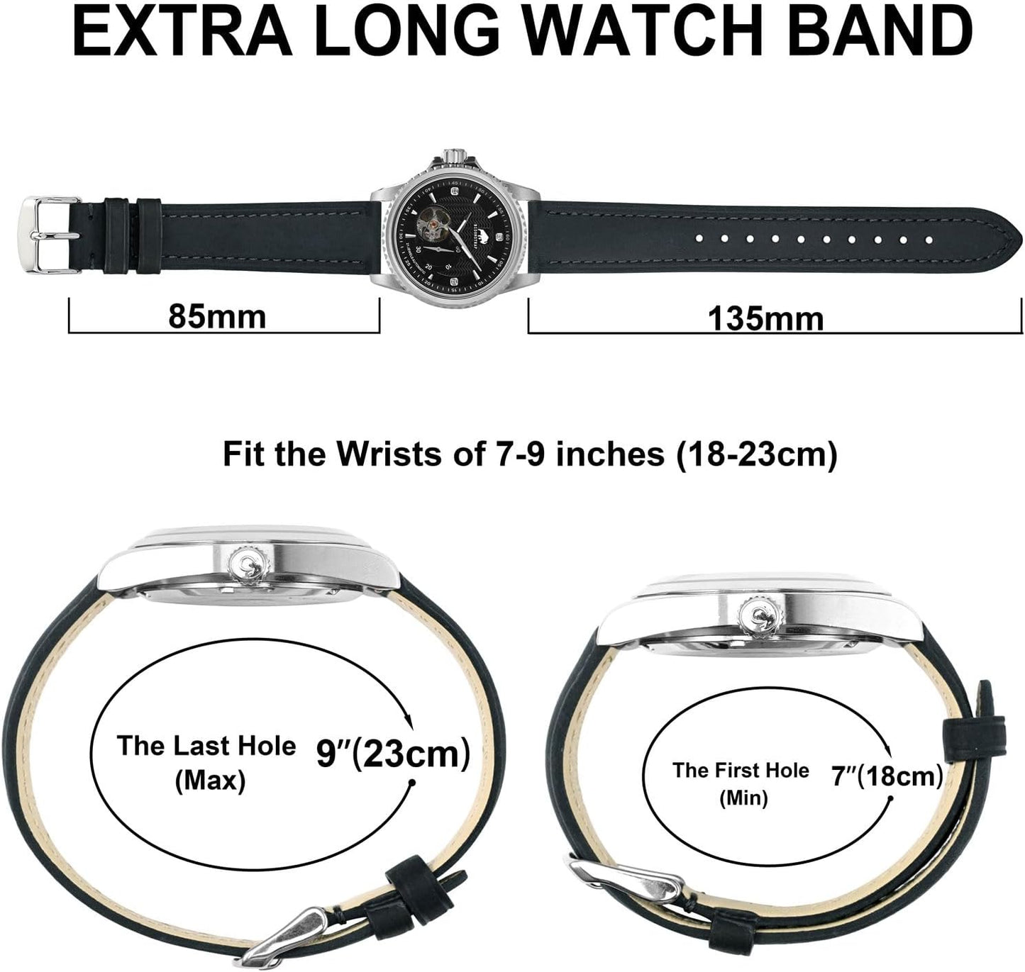 HOTBISONSTRAP Extra Long Watch Bands 18mm 20mm 22mm 24mm, Leather Watch Straps for Men, XL Replacement Strap for Large Wrists