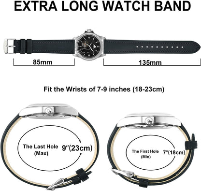 HOTBISONSTRAP Extra Long Watch Bands 18mm 20mm 22mm 24mm, Leather Watch Straps for Men, XL Replacement Strap for Large Wrists