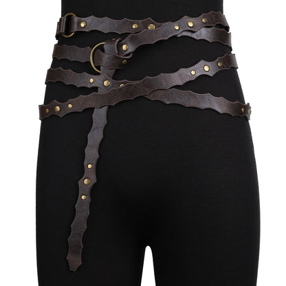 HOTHiiFeuer Medieval DIY Faux Leather Metal Chain Belt, Vintage Adjustable Thin Belt For Women, Retro Skinny Belt For Dresses