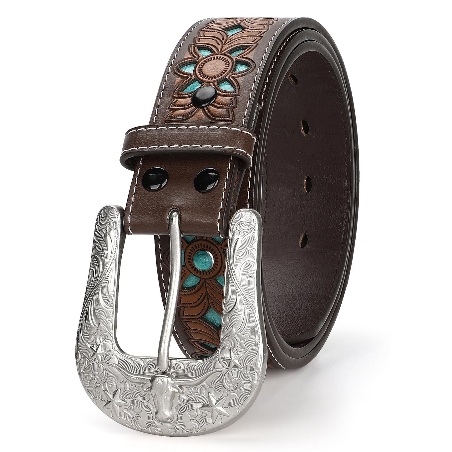 HOTTRIWORKS Western Belts for Women Cowgirl,Cowboy Bling Country Turquoise Belts for Jeans Pants Dresses
