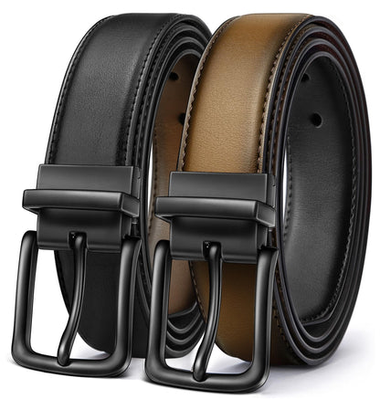 HOTBULLIANT Men's Belt,Reversible Belt Adjustable For Gift Men 1.25”-Cut For Fit-2 Sides in 1 Belt(Not 2)