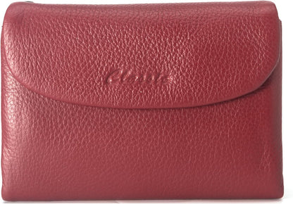 HOTWallet for Women [Genuine Leather] [Magnetic Closure], Large Capacity Female Ladies Bifold Wallet Card Holder, ID Window, Zipper Coin Pockets (Burgundy)