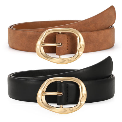 HOTTRIWORKS 2 Pack Leather Belts for Women Fashion Waist Belt with Liquid Shapes Women Belt for Jeans Pants Dresses