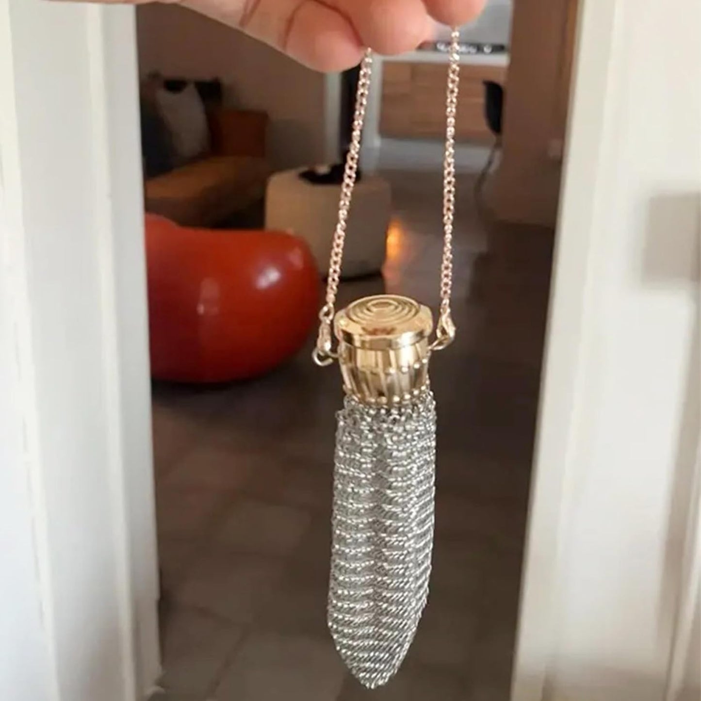 HOTHandmade 1920's English Vintage Coin Purse, Chain Metal Mesh Wallet for Coins, Dice, Jewelry, Cosmetics, Mini Vintage Double Mesh Coin Holder Pouch, Vintage Coin Purse Wallet Ideal for Collectible