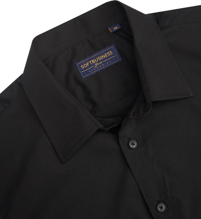 HOTJ.VER Men's Short Sleeve Dress Shirts Stretch Stain Shield Casual Button Down Shirts Solid Formal Shirt