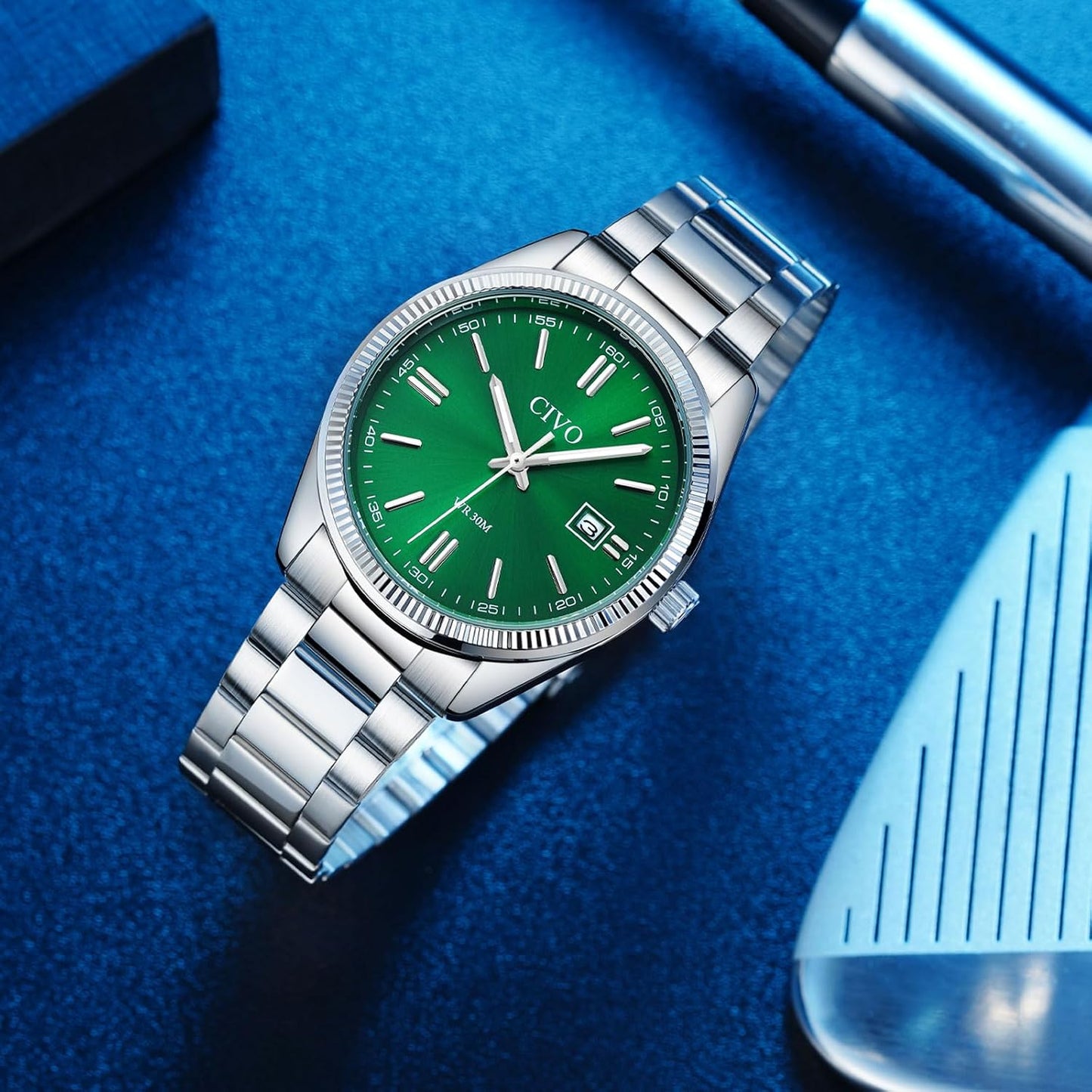 HOTCIVO Analog Mens Watches Silver: Wrist Watches with Date Easy to Read | Dress Stainless Steel Watch for Men, Gifts for Husband Father at Birthday Anniversary