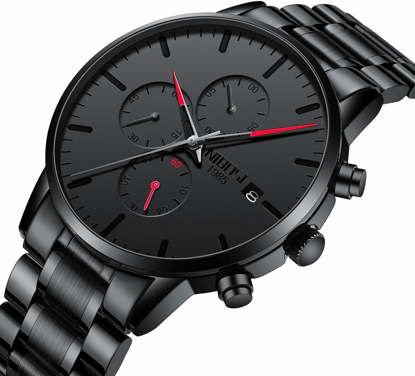 HOTNIBOSI Men's Analog Chronograph Watch, Minimalist Black Dial with Date | Waterproof Stainless Steel Strap, Business Fashion Casual Quartz Wrist Watches for Men