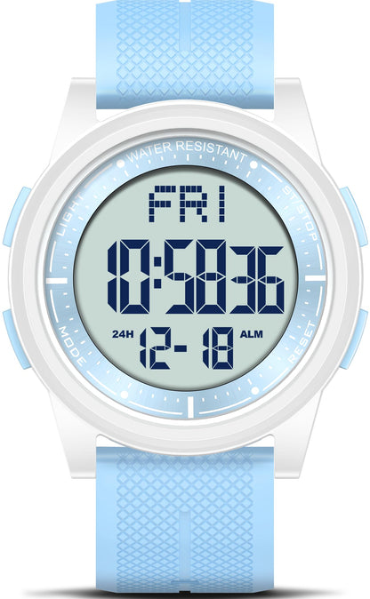 HOTBeeasy Digital Watch for Men Women, 50M Waterproof, Ultra-Thin & Lightweight, 44mm Silicone Sports Watch with Alarm, Stopwatch, Countdown, Ideal for Gym, Running, School, Daily Wear