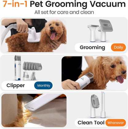 HOToneisall Dog Grooming Vacuum, Pet Grooming Vacuum with Clipper Nail Grinder, 1.5L Dust Cup Dog deshedding Brush with 7 Tools for Shedding Pet Hair, Home Cleaning(Blue)