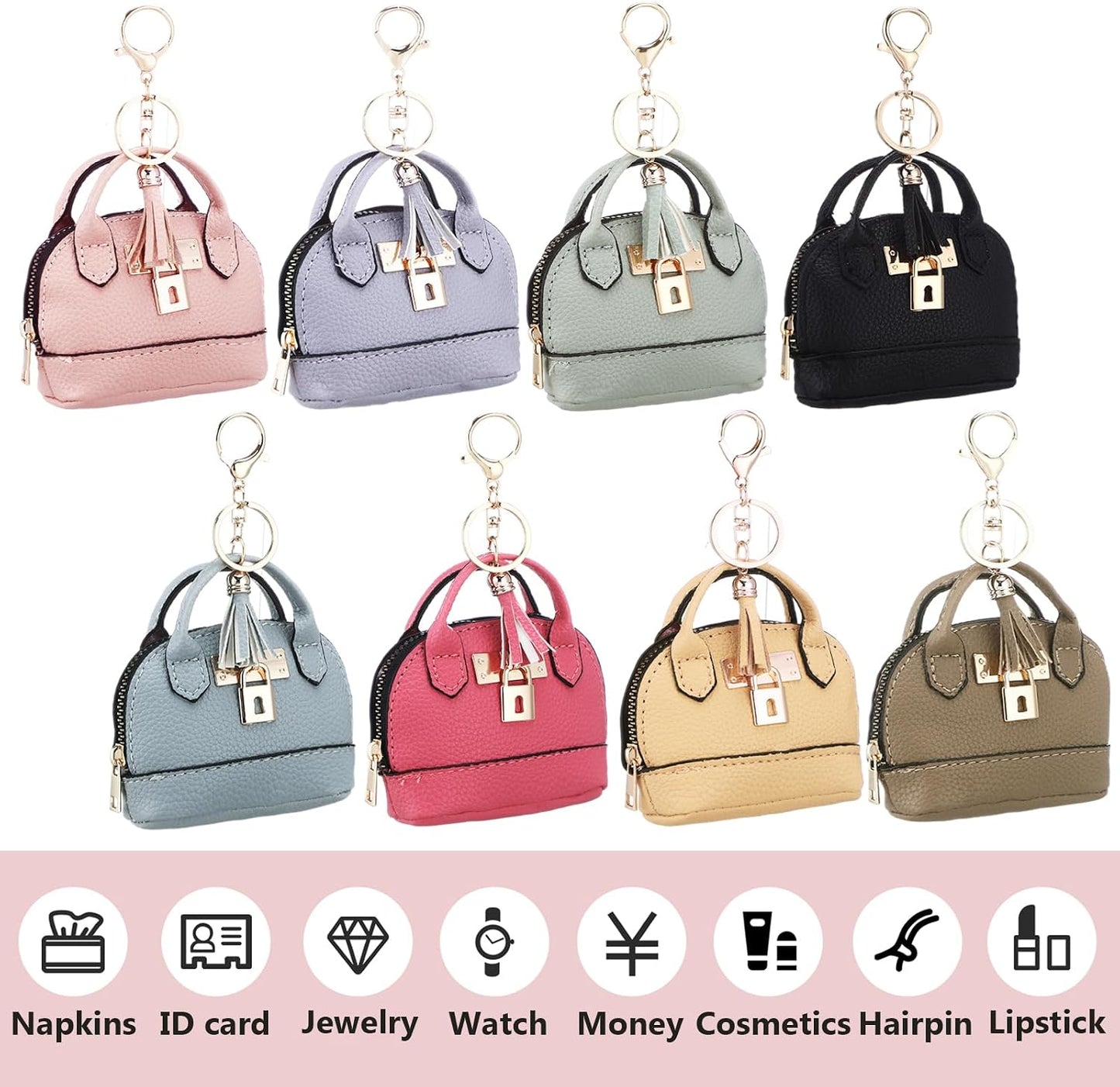 HOTLiliaafar 8 Pcs Mini Coin Purse Keychain for Women Mini Pouch Cute PU Leather Makeup Bag with Keychain Multi Pocket Card Holder (8 Colors)