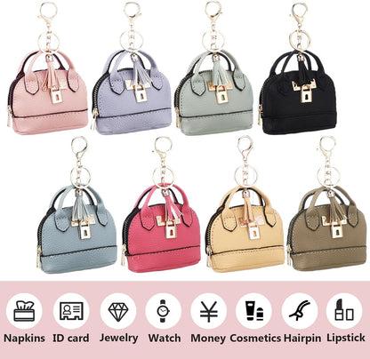 HOTLiliaafar 8 Pcs Mini Coin Purse Keychain for Women Mini Pouch Cute PU Leather Makeup Bag with Keychain Multi Pocket Card Holder (8 Colors)