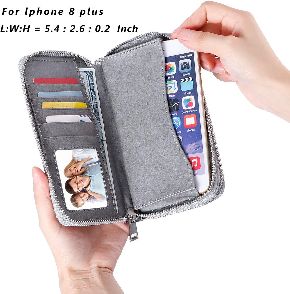 HOTDouble Zipper Wallet for Woman Clutch Purse with Cell Phone Holder for Smartphone/Card/Coin/Cash