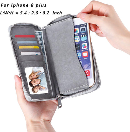 HOTDouble Zipper Wallet for Woman Clutch Purse with Cell Phone Holder for Smartphone/Card/Coin/Cash