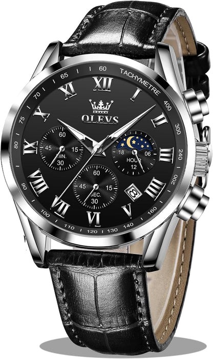 HOTOLEVS Men's Leather Analog Quartz Watch Luxury Chronograph Watch Waterproof