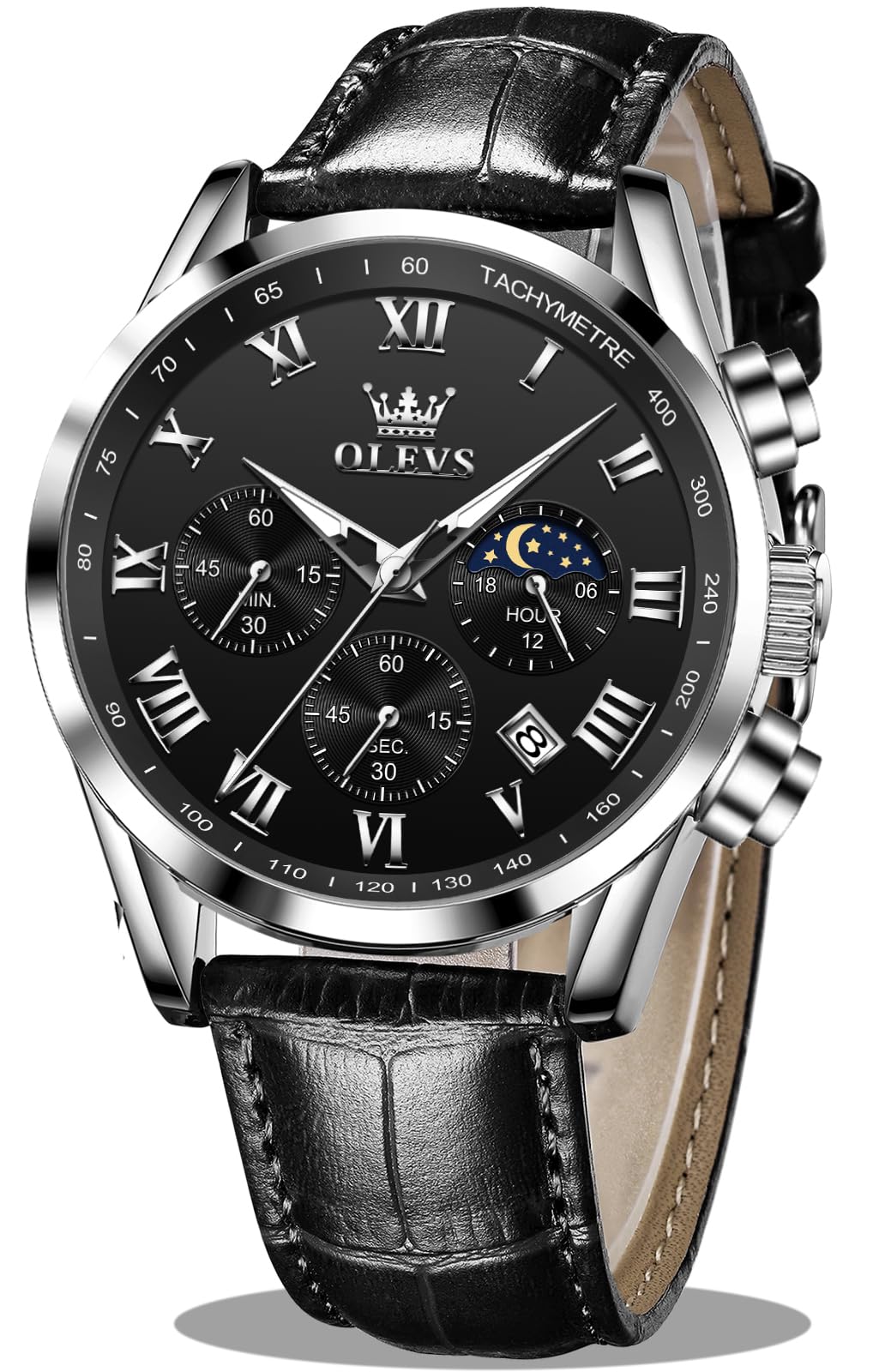 HOTOLEVS Men's Leather Analog Quartz Watch Luxury Chronograph Watch Waterproof