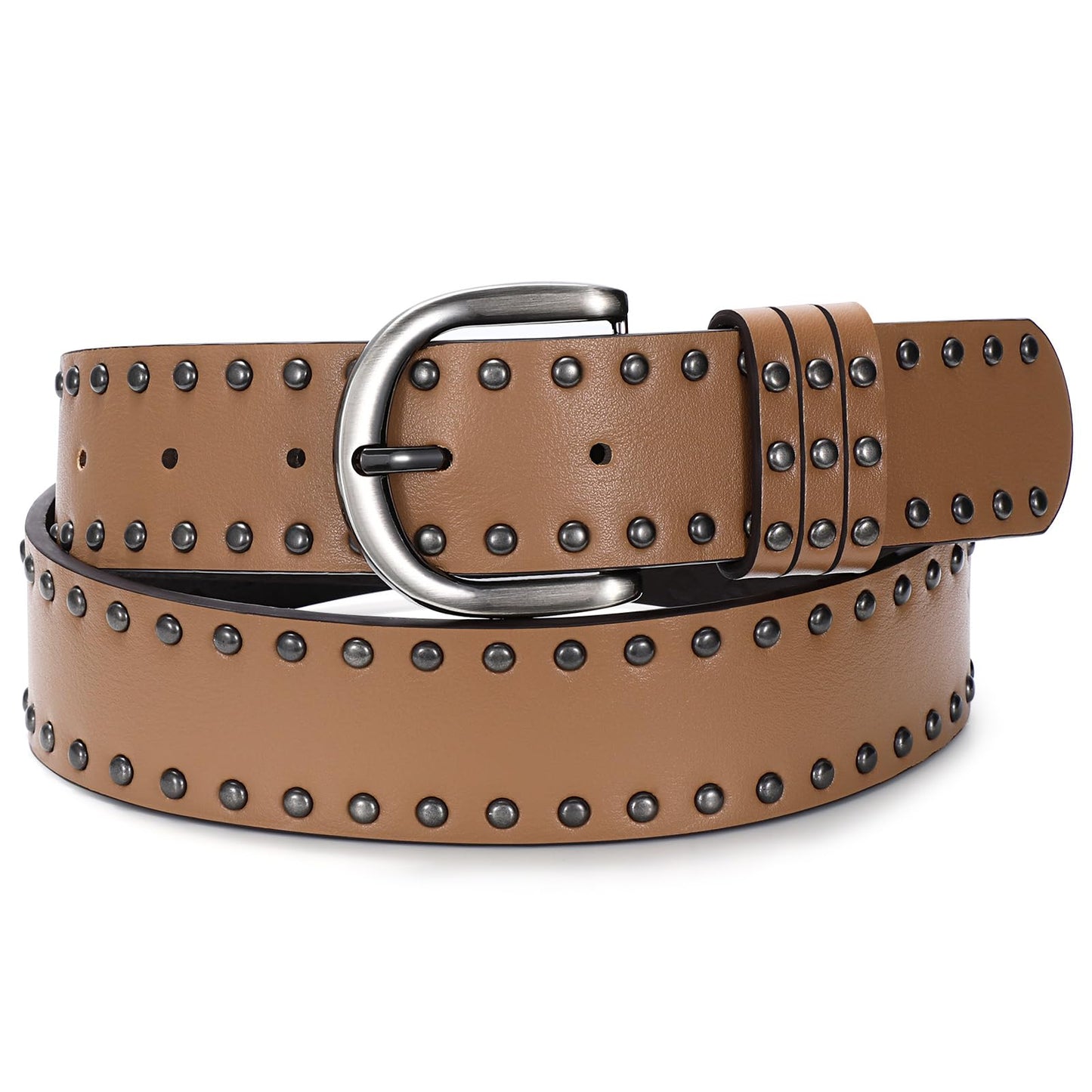 HOTSUOSDEY Women Leather Rivets Belts for Jeans Pants Dresses Studded Leather Belts with Silver Buckle