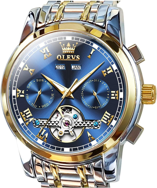 HOTOLEVS Automatic Mens Watch, Self Winding, Stainless Steel, Watch for Men | 50M Waterproof, Tourbillon Mechanical, Luxury Dress, Luminous, Calendar, 41×12mm, No Battery, Automatic Movement