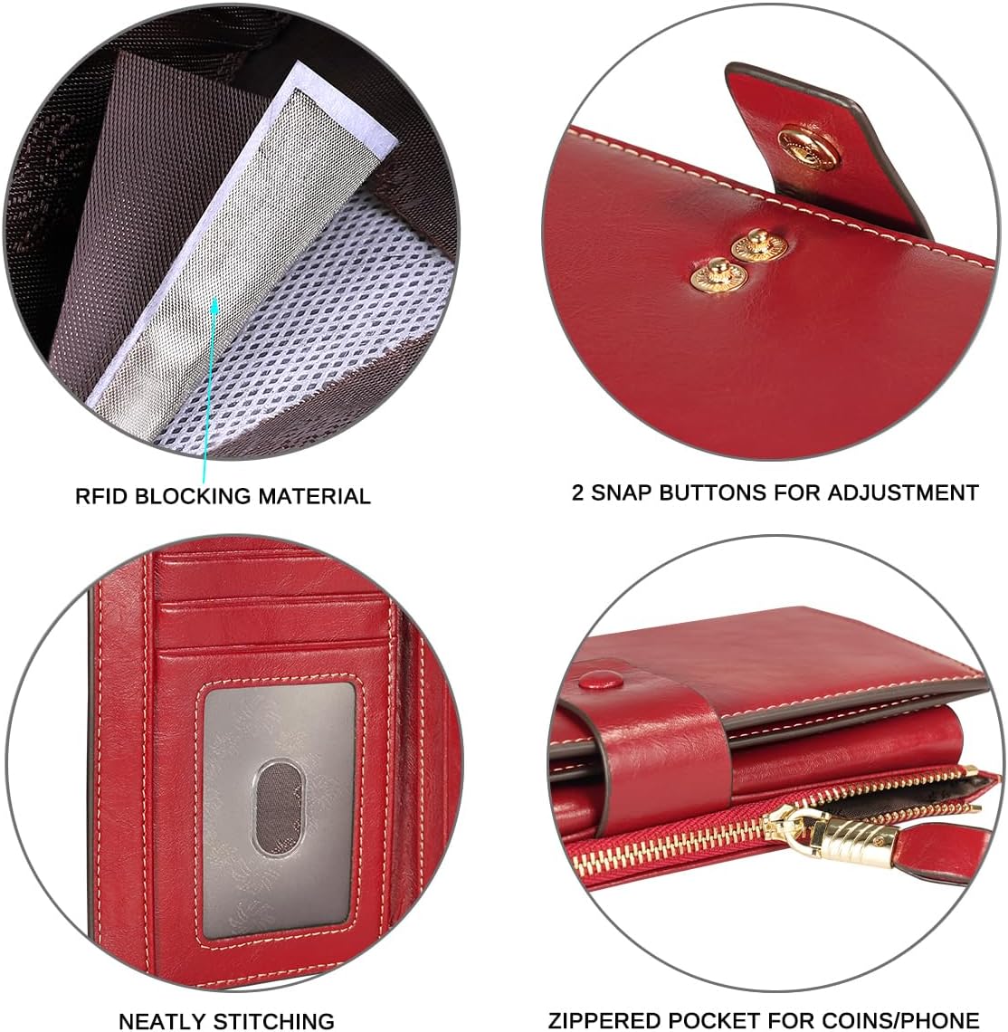 HOTItslife Womens RFID Blocking Large Capacity Luxury Wax Genuine Leather Wallet Clutch Ladies Card Holder, Red