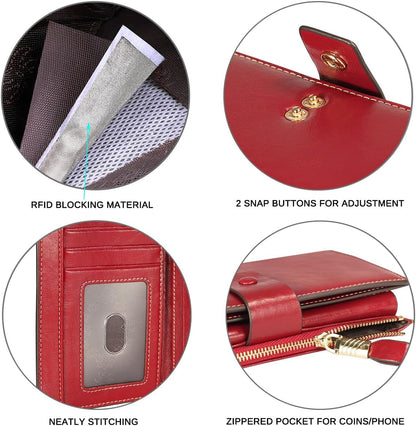 HOTItslife Womens RFID Blocking Large Capacity Luxury Wax Genuine Leather Wallet Clutch Ladies Card Holder, Red
