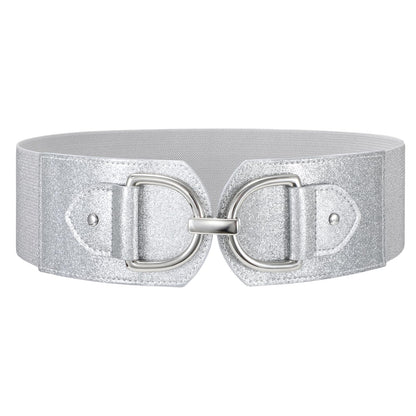 HOTWERFORU Women Elastic Wide Waist Belts for Dresses Fashion Wide Stretchy Belts for Women Big Gold Buckle Thick Dress Belt