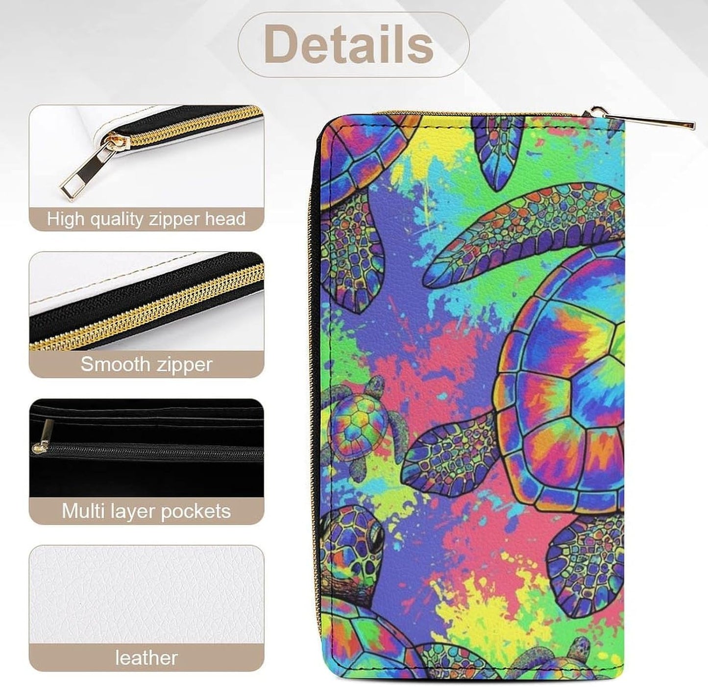 HOTWomen's Stylish Credit Card Wallet Cash Holder Organizer Slim Purse Watercolor Sea Turtle Long Wallets with Card Slots