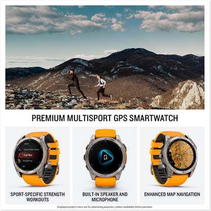 HOTGarmin fēnix® 8 – 51 mm, AMOLED, Sapphire, Premium Multisport GPS Smartwatch, Long-Lasting Battery Life, Dive-Rated, Built-in LED Flashlight, Titanium with Spark Orange/Graphite Band | 51mm Amoled with Sapphire Lens, Titanium Bezel, Spark Orange and Gr