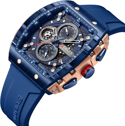 HOTPASOY Men's Chronograph Watch, Big Face, Tonneau Case, Rubber Strap | 47mm analog quartz watch, working chronograph with 1/10-second, second and minute subdials, date, stainless steel case