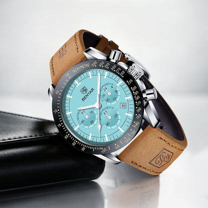 HOTBENYAR Watch for Men Analog Quartz Chronograph Waterproof Luminous Designer Mens Wrist Watches Business Work Sport Casual Dress Watch with Silicone Strap Elegant Gifts for Men