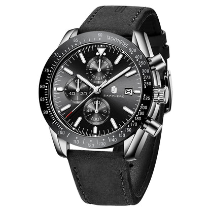HOTBENYAR Mens Watches Quartz Movement Chronograph Leather Strap Fashion Business Sport Design 30M Waterproof Scratch Resistant Elegant Gifts for Men