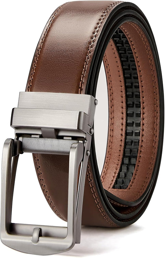 HOTBOSTANTEN Mens Belt Leather Ratchet 1 3/8'' Belt For Men Gift Dress and Casual with Adjustable Buckle, Trim to Fit