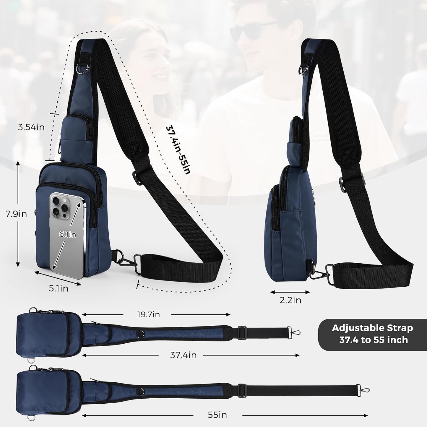 HOTVADOO Sling Bag, Crossbody Bag with Zipper Lock, RFID Blocking & Water Resistant for Men and Women