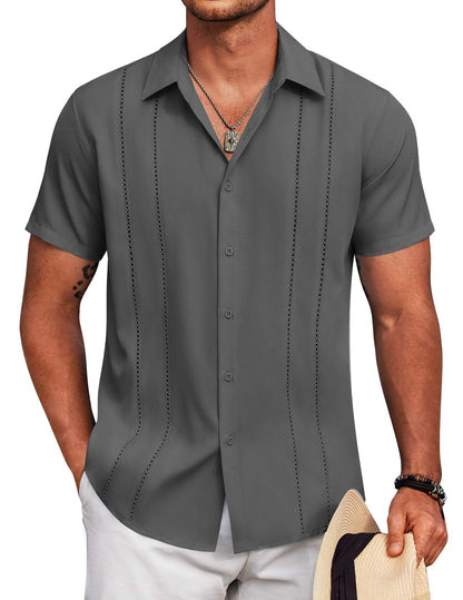 HOTCOOFANDY Mens Cuban Guayabera Shirt Short Sleeve Button Down Shirts Summer Beach Vacation Shirts
