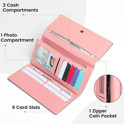 HOTPomelo Best Wallet Women RFID Blocking Trifold Credit Card Holder Slim Womens Wallet with Zipper Coin Pocket ID Window Green