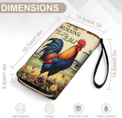 HOTVintage Rooster Chicken Wallet Women Large Capacity Clutch Purse Wristlet with Phone Pocket, Card Holder & Zipper Coin Compartment