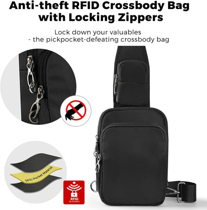 HOTVADOO Sling Bag, Crossbody Bag with Zipper Lock, RFID Blocking & Water Resistant for Men and Women