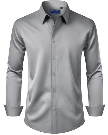 HOTAlimens & Gentle Men's Dress Shirt Regular Fit Stretch Stain Shield Long Sleeve Solid Business Wedding Button Down Shirts