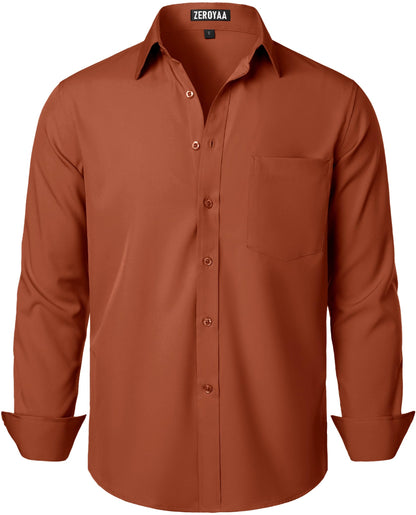 HOTZEROYAA Men's Regular Fit Dress Shirt Solid Wrinkle-Free Long Sleeve Casual Business Button Up Shirts with Pocket