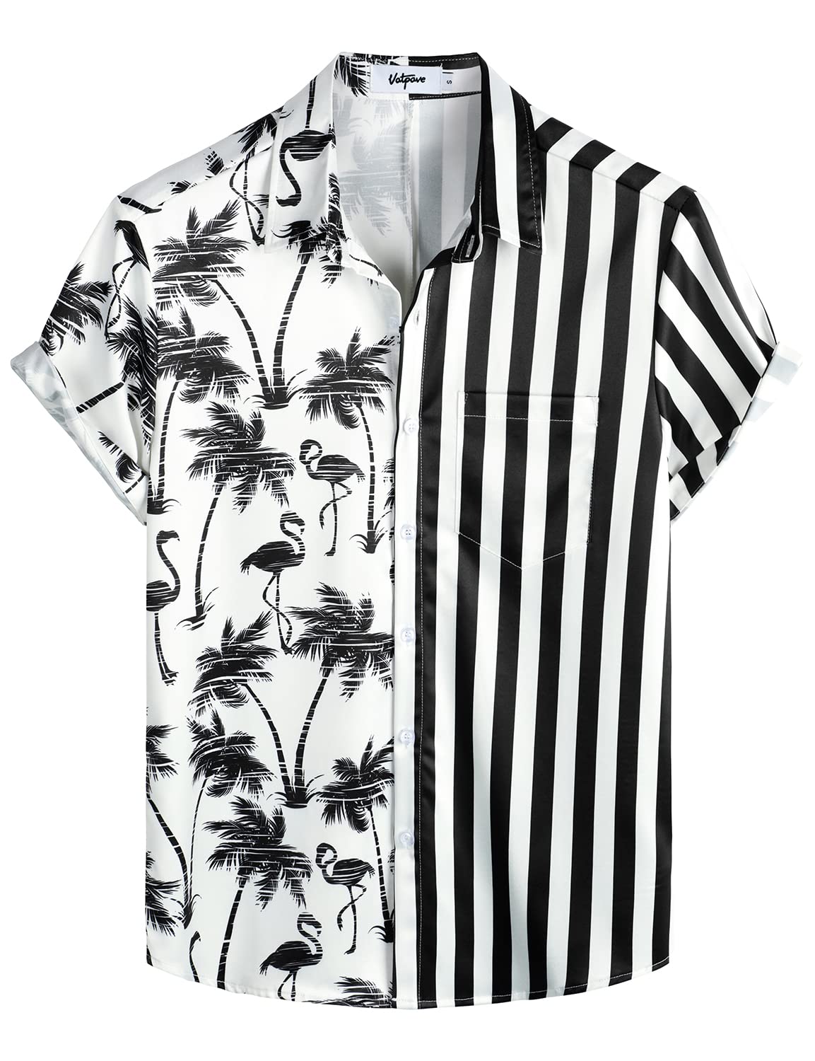 HOTVATPAVE Mens Hawaiian Flamingo Shirt Casual Tropical Summer Beach Shirts | Animal Print, Button Down Short Sleeve, Stylish, Untucked, Vacation, Floral, Cruise, Date, Party, Rave, Concert, Pocket