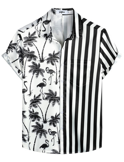 HOTVATPAVE Mens Hawaiian Flamingo Shirt Casual Tropical Summer Beach Shirts | Animal Print, Button Down Short Sleeve, Stylish, Untucked, Vacation, Floral, Cruise, Date, Party, Rave, Concert, Pocket
