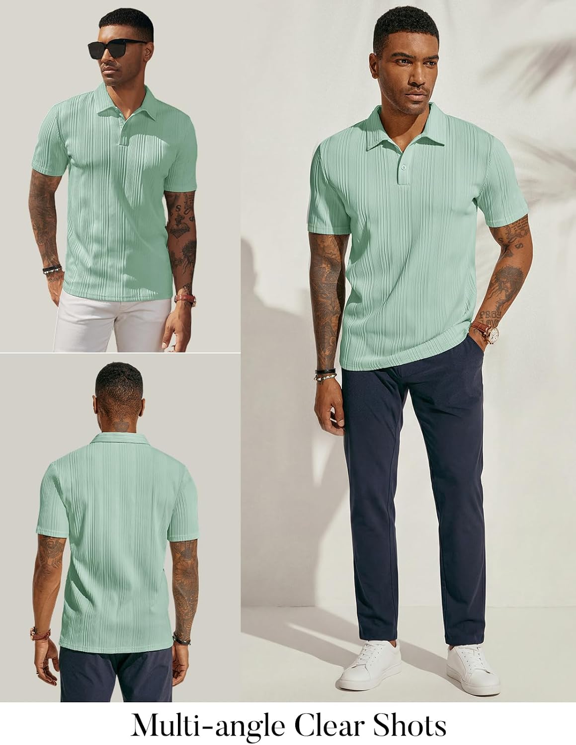 HOTPJ PAUL JONES Mens Polo Shirts Textured Knit Polo Stretchy Regular Fit Collared Golf Shirts