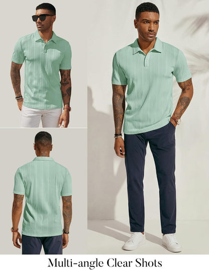 HOTPJ PAUL JONES Mens Polo Shirts Textured Knit Polo Stretchy Regular Fit Collared Golf Shirts