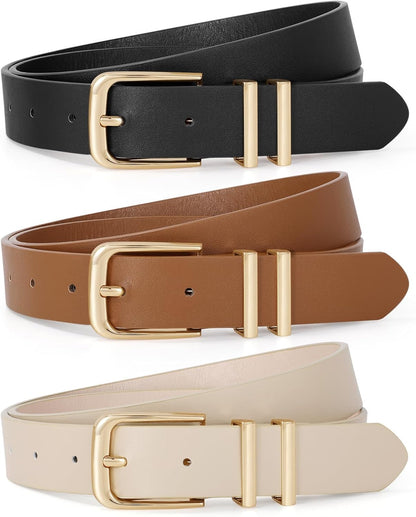 HOTTRIWORKS 3 Pack Women Belts For Jeans Pants Dresses Ladies Leather Waist Belts