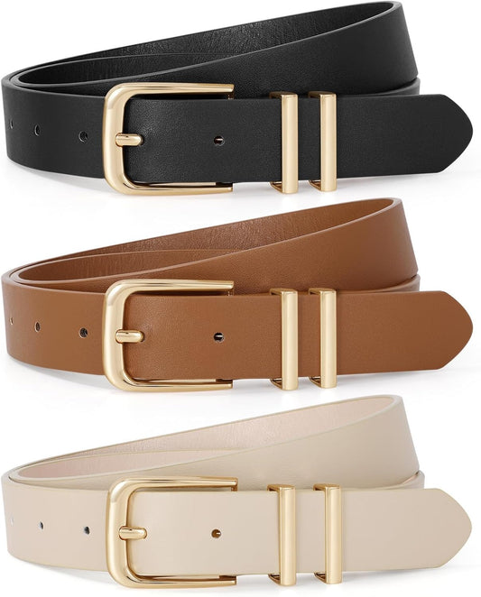 HOTTRIWORKS 3 Pack Women Belts For Jeans Pants Dresses Ladies Leather Waist Belts
