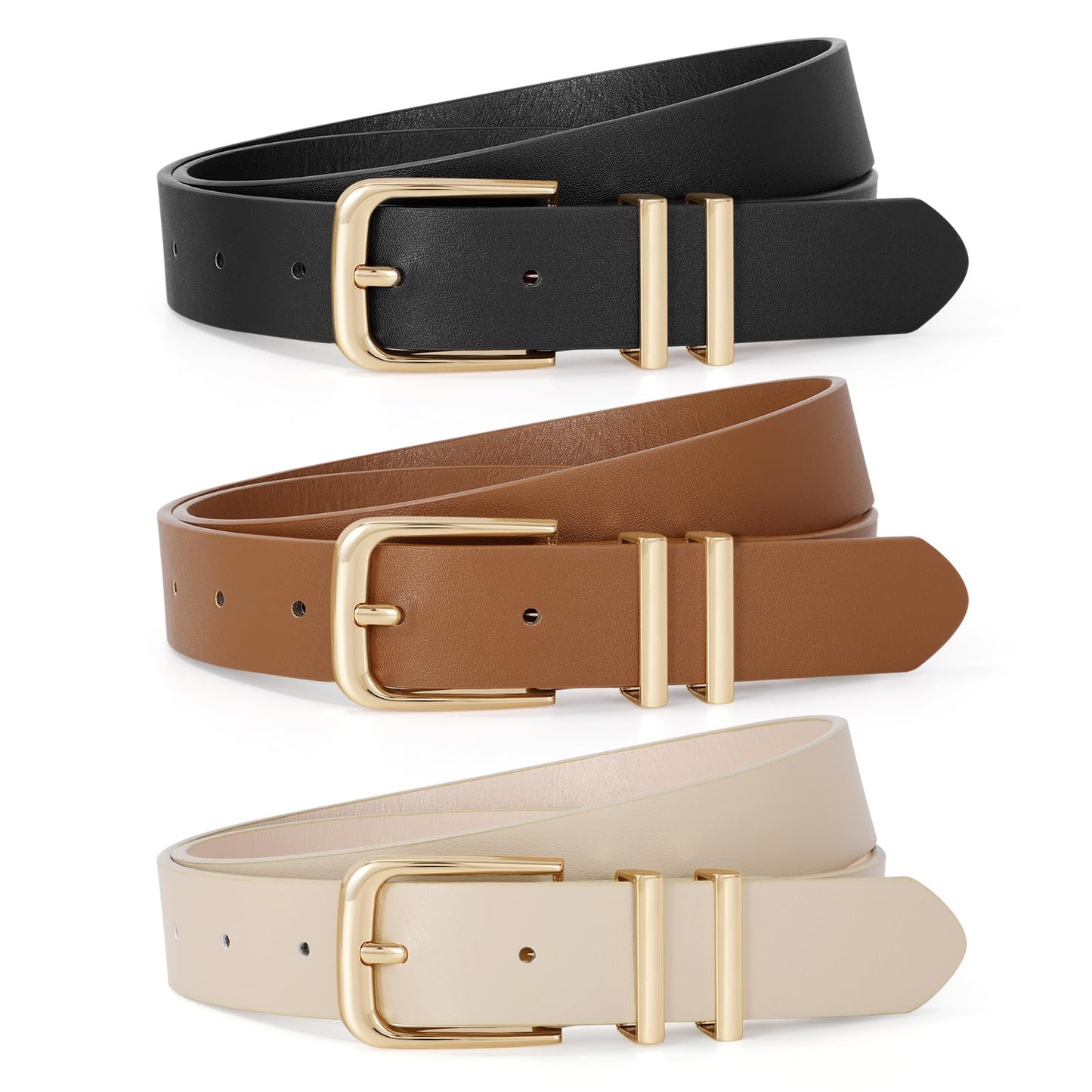 HOTTRIWORKS 3 Pack Women Belts For Jeans Pants Dresses Ladies Leather Waist Belts