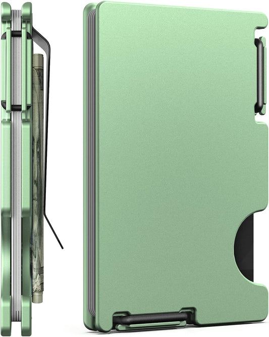 HOTWallet for Women, Minimalist Card Holder with Money Clip, Slim Metal Front Pocket Aluminum Wallet, Modern-Modular-Design, RFID Blocking, Green