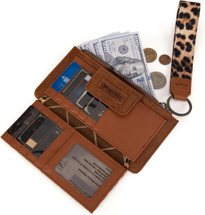 HOTMontana West X Wrangler Brown Wristlet Wallet Minimalist Clutch Womens Wallet Rfid Card Cases & Money Organizers with Coin Purse and Smooth Zipper