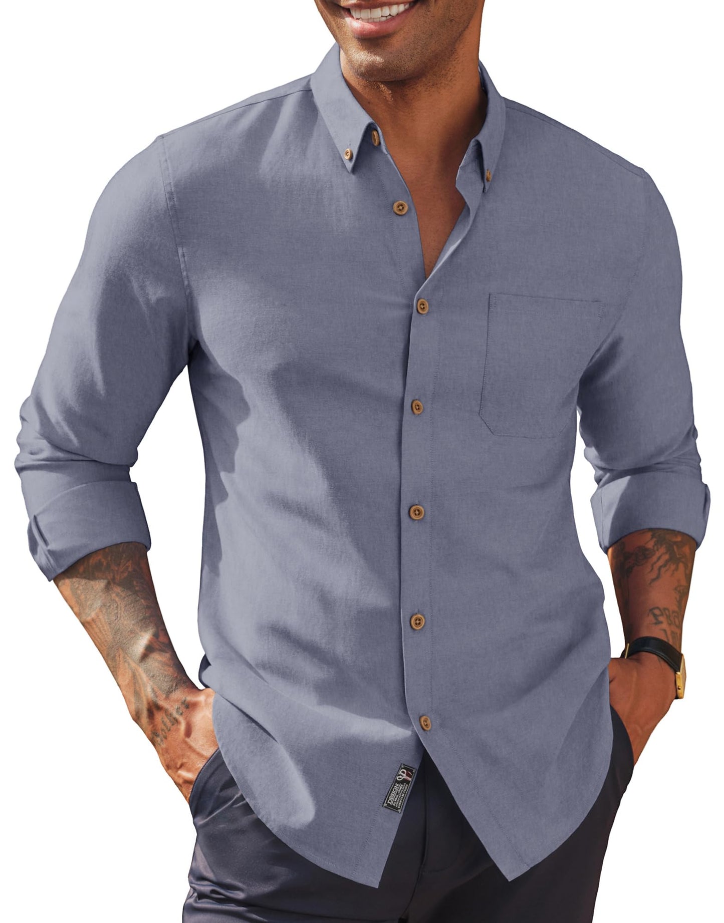 HOTPJ PAUL JONES Mens Oxford Button Down Shirt Long Sleeve Shirt | Mens Dress Shirts Untucked, Breathable, Wear-Resistant, Regular Fit, Classic Business Casual Formal Wear, with Chest Pocket