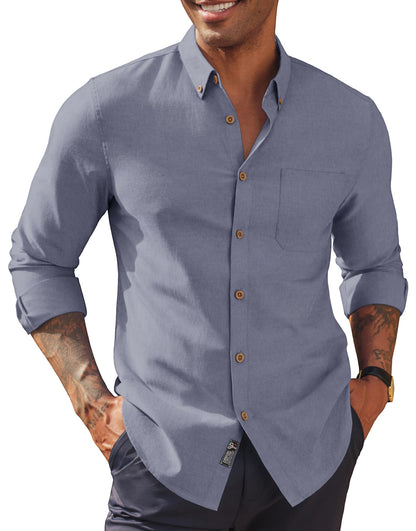 HOTPJ PAUL JONES Mens Oxford Button Down Shirt Long Sleeve Shirt | Mens Dress Shirts Untucked, Breathable, Wear-Resistant, Regular Fit, Classic Business Casual Formal Wear, with Chest Pocket